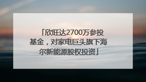 欣旺达2700万参投基金，对家电巨头旗下海尔新能源股权投资