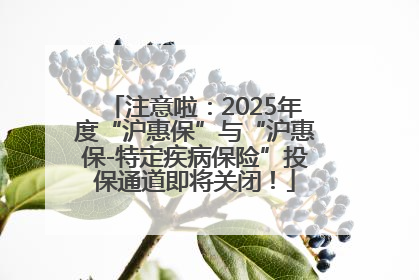 注意啦：2025年度“沪惠保”与“沪惠保-特定疾病保险”投保通道即将关闭！