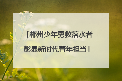 郴州少年勇救落水者 彰显新时代青年担当
